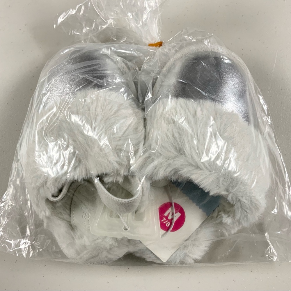 Silver and White Baby Fur Slipper Cat & Jack